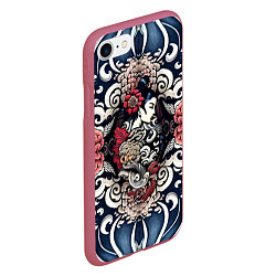 Чехол iPhone 7/8 матовый Irezumi style: девушка и синие узоры, цвет: 3D-малиновый — фото 2