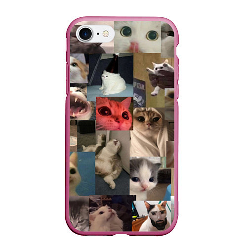 Чехол iPhone 7/8 матовый Мемные котики / 3D-Малиновый – фото 1