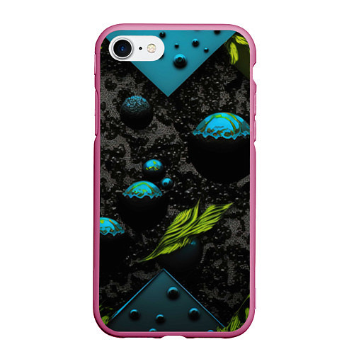 Чехол iPhone 7/8 матовый Зеленые абстрактные листья / 3D-Малиновый – фото 1
