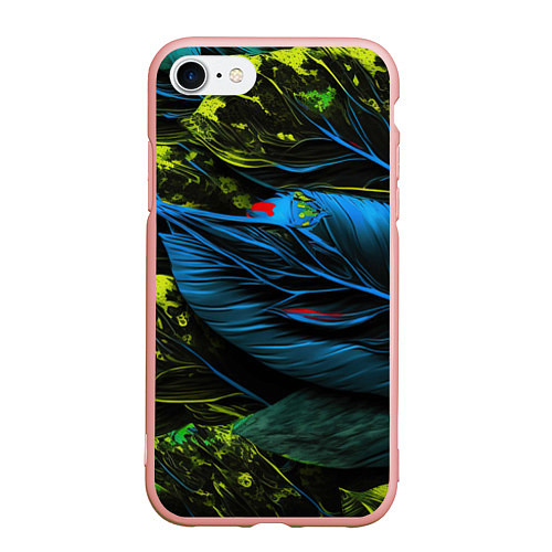 Чехол iPhone 7/8 матовый Синий лист абстракция / 3D-Светло-розовый – фото 1