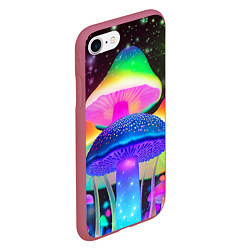 Чехол iPhone 7/8 матовый Волшебные светящиеся грибы и звезды, цвет: 3D-малиновый — фото 2