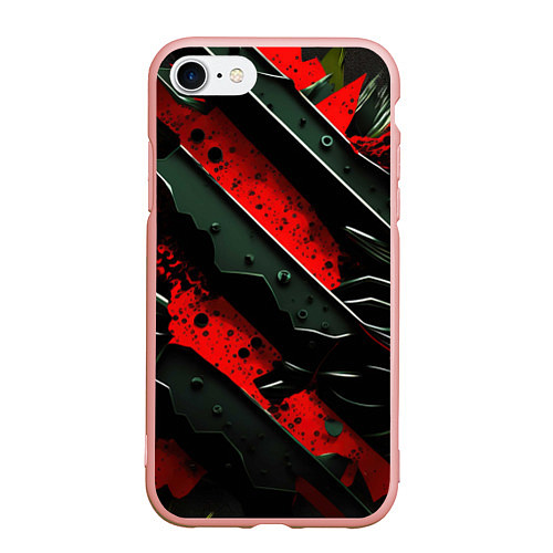 Чехол iPhone 7/8 матовый Черные плашки на красном фоне / 3D-Светло-розовый – фото 1