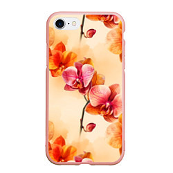 Чехол iPhone 7/8 матовый Акварельные цветы - персиковый паттерн, цвет: 3D-светло-розовый