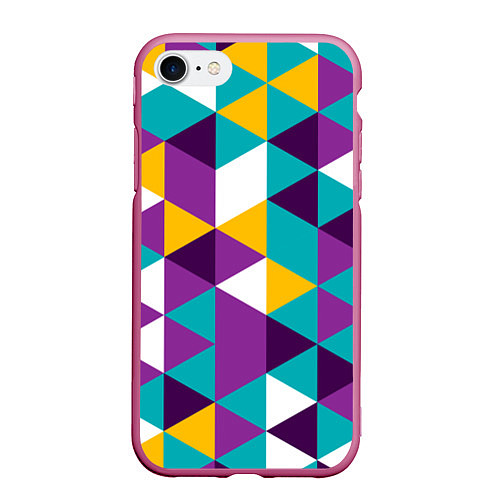 Чехол iPhone 7/8 матовый Разноцветный ромбический паттерн / 3D-Малиновый – фото 1