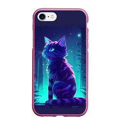 Чехол iPhone 7/8 матовый Неоновый котенок, цвет: 3D-малиновый
