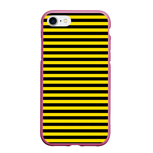 Чехол iPhone 7/8 матовый Черно-желтые осиные полосы / 3D-Малиновый – фото 1