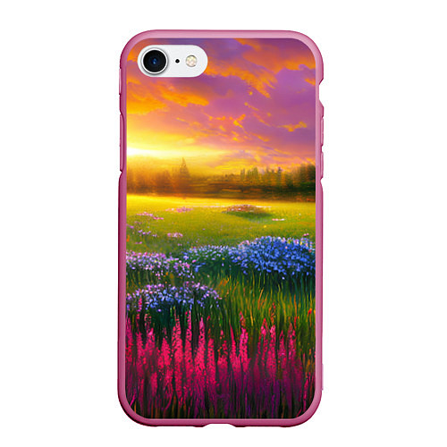 Чехол iPhone 7/8 матовый Летний закат / 3D-Малиновый – фото 1