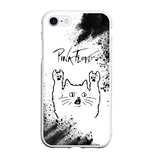 Чехол iPhone 7/8 матовый Pink Floyd рок кот на светлом фоне / 3D-Белый – фото 1