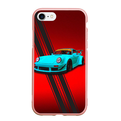Чехол iPhone 7/8 матовый Немецкий спортивный автомобиль Porsche 911 / 3D-Светло-розовый – фото 1
