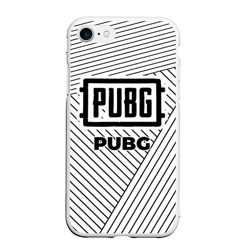 Чехол iPhone 7/8 матовый Символ PUBG на светлом фоне с полосами / 3D-Белый – фото 1