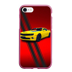 Чехол iPhone 7/8 матовый Спортивный американский автомобиль Chevrolet Camar, цвет: 3D-малиновый