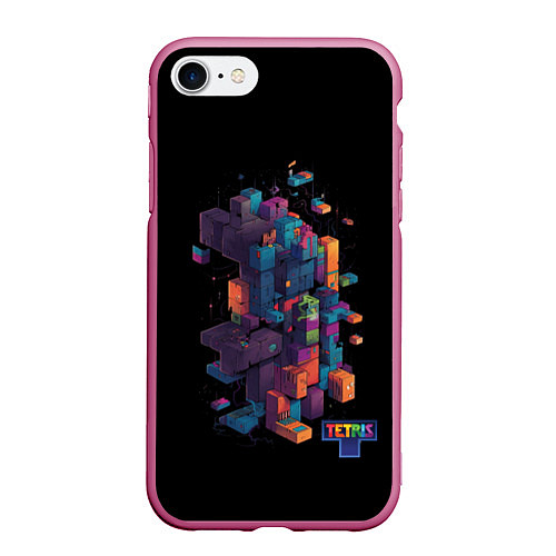 Чехол iPhone 7/8 матовый Tetris abstract / 3D-Малиновый – фото 1