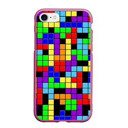 Чехол iPhone 7/8 матовый Тетрис цветные блоки, цвет: 3D-малиновый