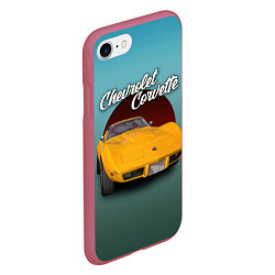 Чехол iPhone 7/8 матовый Американский спорткар Chevrolet Corvette Stingray, цвет: 3D-малиновый — фото 2