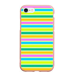 Чехол iPhone 7/8 матовый Желто-зеленый полосатый узор, цвет: 3D-светло-розовый