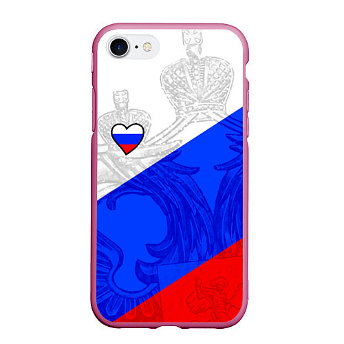 Чехол iPhone 7/8 матовый Сердечко - Россия / 3D-Малиновый – фото 1