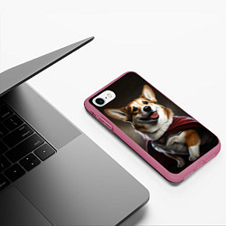 Чехол iPhone 7/8 матовый Корги в красном плаще, цвет: 3D-малиновый — фото 2