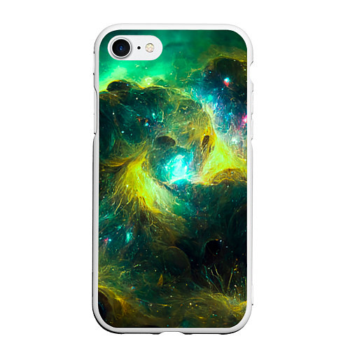 Чехол iPhone 7/8 матовый Небула в космосе в зеленых тонах - нейронная сеть / 3D-Белый – фото 1