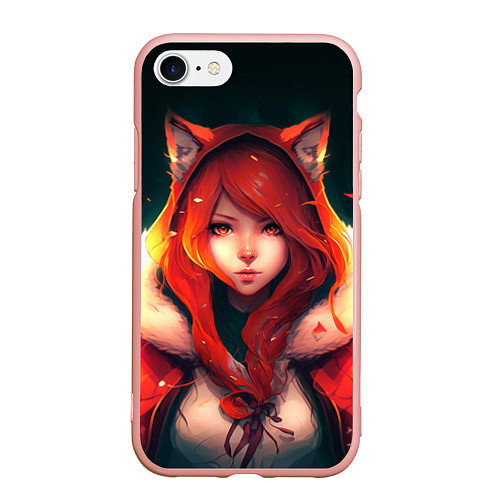 Чехол iPhone 7/8 матовый Рыжая девушка-лиса / 3D-Светло-розовый – фото 1