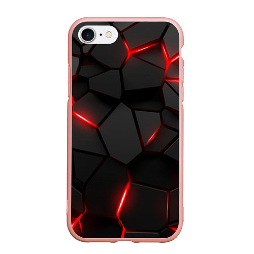 Чехол iPhone 7/8 матовый Плиты с красной подсветкой / 3D-Светло-розовый – фото 1