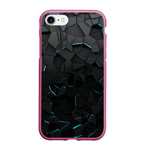 Чехол iPhone 7/8 матовый Плиты с синей неоновой подсветкой / 3D-Малиновый – фото 1