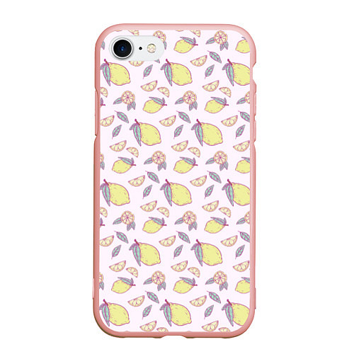 Чехол iPhone 7/8 матовый Лимоны паттерн / 3D-Светло-розовый – фото 1
