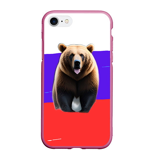 Чехол iPhone 7/8 матовый Медведь на флаге / 3D-Малиновый – фото 1