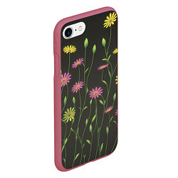 Чехол iPhone 7/8 матовый Полевые цветочки на темном фоне, цвет: 3D-малиновый — фото 2