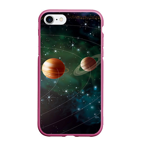 Чехол iPhone 7/8 матовый Планетная система / 3D-Малиновый – фото 1