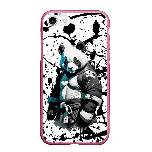 Чехол iPhone 7/8 матовый Panda samurai on the background of blots / 3D-Малиновый – фото 1