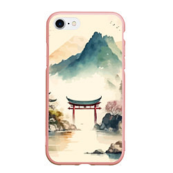 Чехол iPhone 7/8 матовый Японский пейзаж - акварель, цвет: 3D-светло-розовый