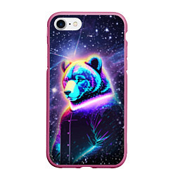 Чехол iPhone 7/8 матовый Светящийся космический медведь, цвет: 3D-малиновый