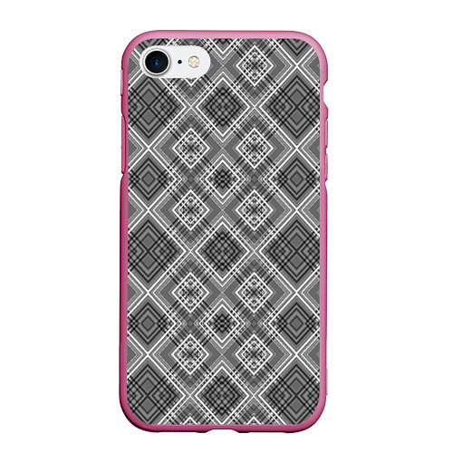 Чехол iPhone 7/8 матовый Геометрический узор черно белые ромбы / 3D-Малиновый – фото 1