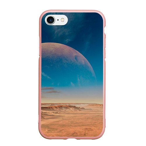 Чехол iPhone 7/8 матовый Пустыня и очертания планеты / 3D-Светло-розовый – фото 1