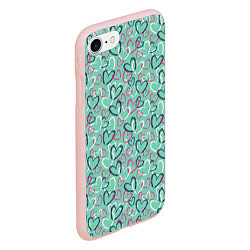Чехол iPhone 7/8 матовый Пастельные сердца паттерн, цвет: 3D-светло-розовый — фото 2