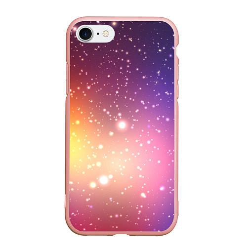 Чехол iPhone 7/8 матовый Желто фиолетовое свечение и звезды / 3D-Светло-розовый – фото 1