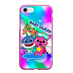 Чехол iPhone 7/8 матовый Baby Shark in bubbles, цвет: 3D-малиновый