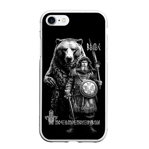 Чехол iPhone 7/8 матовый Велес с большим медведем / 3D-Белый – фото 1