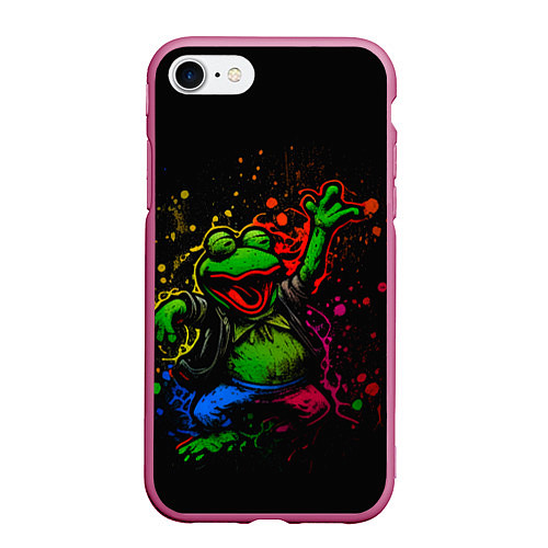 Чехол iPhone 7/8 матовый Лягушонок Пепе веселится с граффити / 3D-Малиновый – фото 1