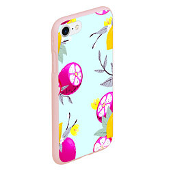 Чехол iPhone 7/8 матовый Желтые и розовые фрукты с листиками, цвет: 3D-светло-розовый — фото 2