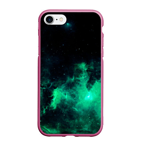 Чехол iPhone 7/8 матовый Зелёная галактика Midjourney / 3D-Малиновый – фото 1