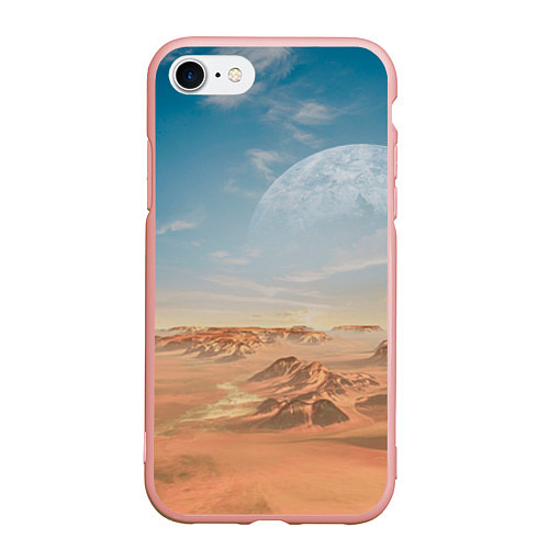 Чехол iPhone 7/8 матовый Пустынная планета и спутник / 3D-Светло-розовый – фото 1