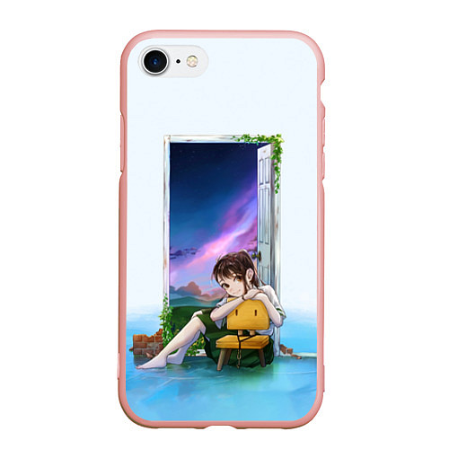 Чехол iPhone 7/8 матовый Судзумэ закрывающая двери / 3D-Светло-розовый – фото 1