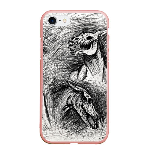 Чехол iPhone 7/8 матовый Черепа лошадей - эскиз / 3D-Светло-розовый – фото 1