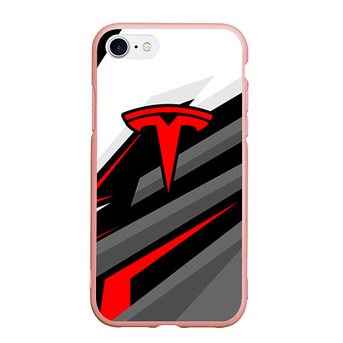 Чехол iPhone 7/8 матовый Tesla - красная линия / 3D-Светло-розовый – фото 1