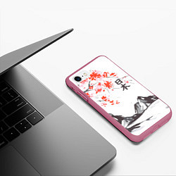 Чехол iPhone 7/8 матовый Цветущая сакура и солнце - Япония, цвет: 3D-малиновый — фото 2