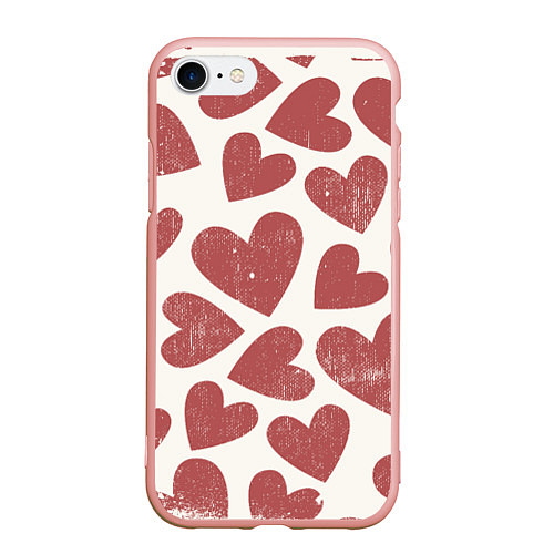 Чехол iPhone 7/8 матовый Hearts / 3D-Светло-розовый – фото 1
