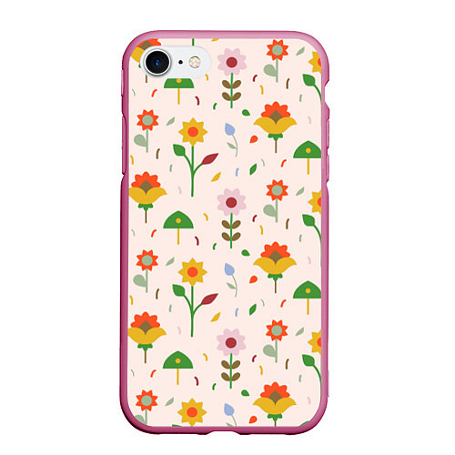 Чехол iPhone 7/8 матовый Pretty flowers / 3D-Малиновый – фото 1