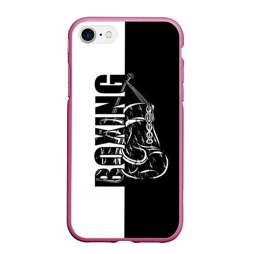 Чехол iPhone 7/8 матовый Boxing чёрно-белое / 3D-Малиновый – фото 1