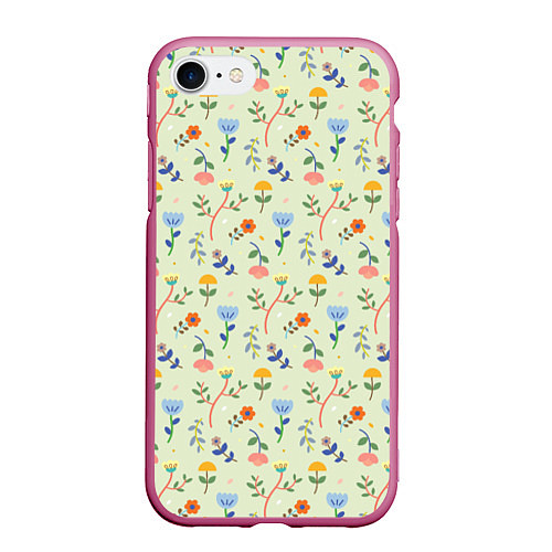 Чехол iPhone 7/8 матовый Цветочная полянка / 3D-Малиновый – фото 1